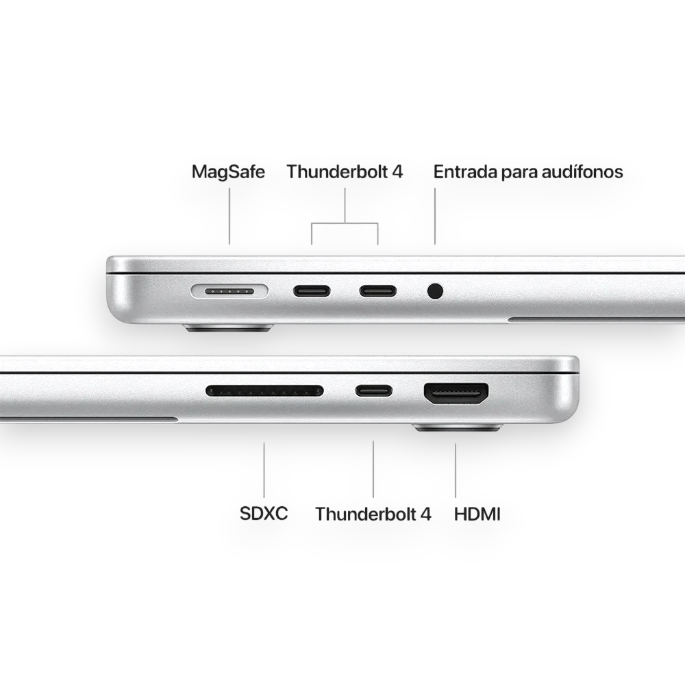 MacBook Pro 14" Liquid Retina XDR | Chip M4 (10-core CPU/GPU) | 24GB RAM | 1TB SSD | Plateado